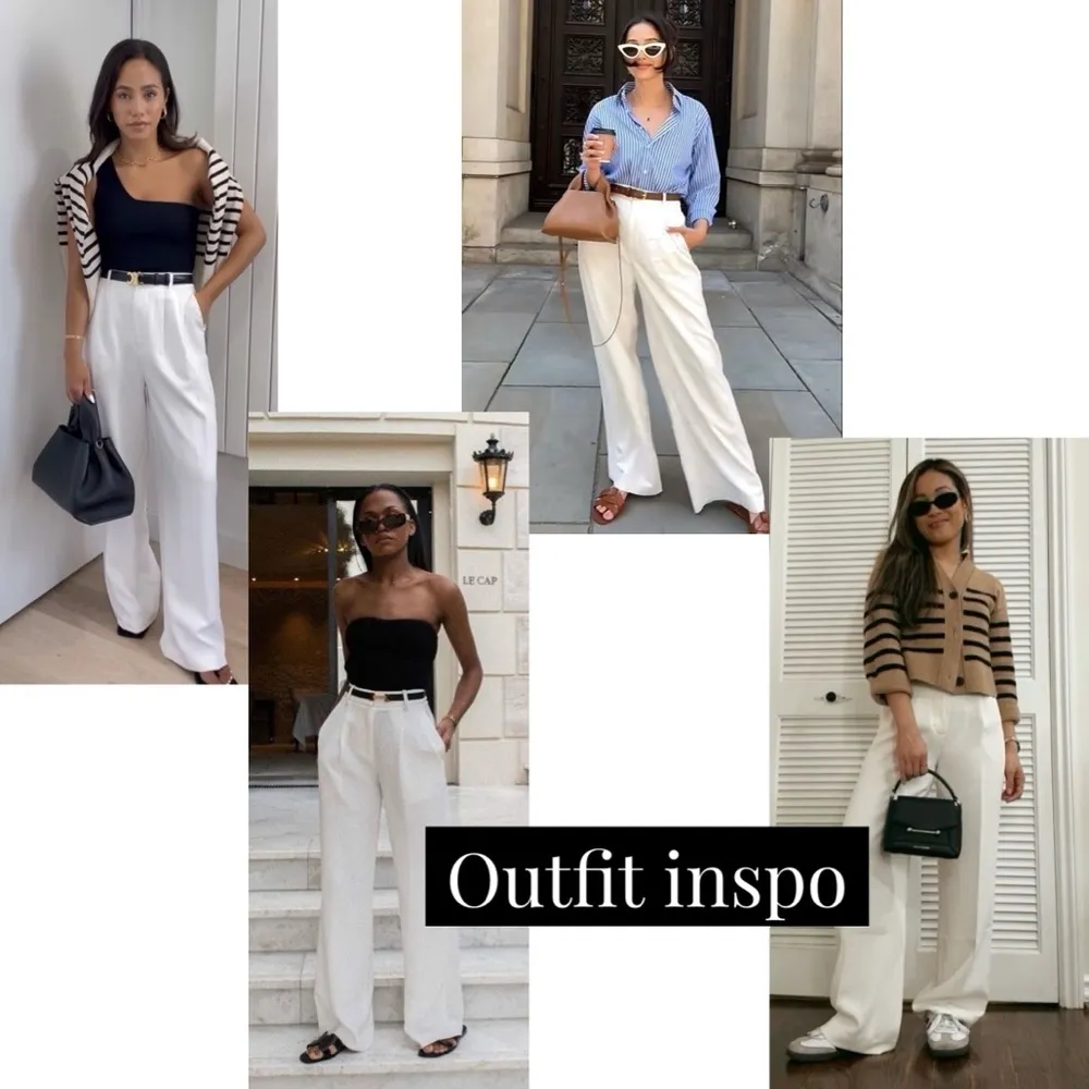 Ivory Pleated High Waist Straight Trousers White Size M - Image 8