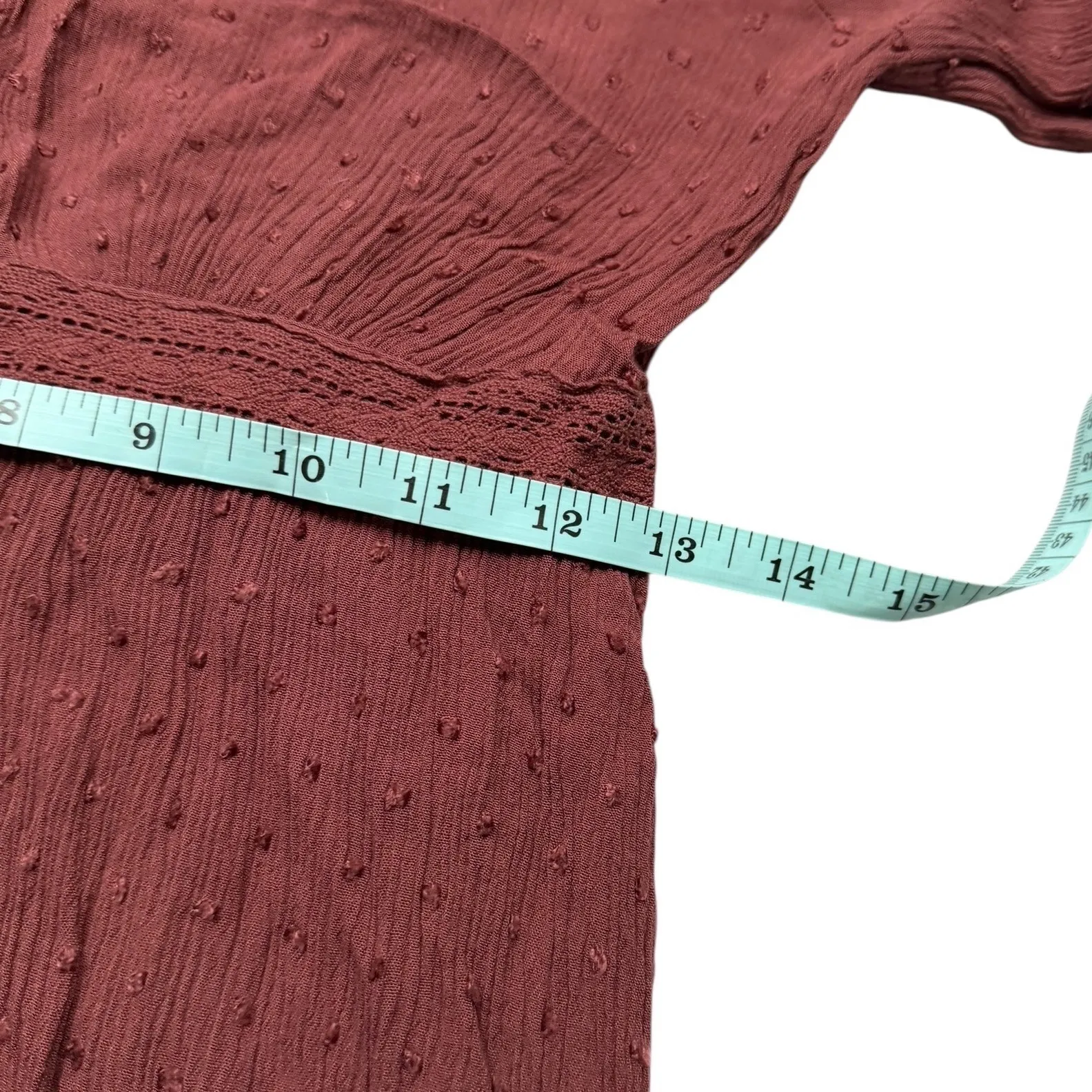 Knox Rose Rust Textured Dot Smocked Waist Midi Dress V Neck 3/4 Sleeve Size XS - Image 6