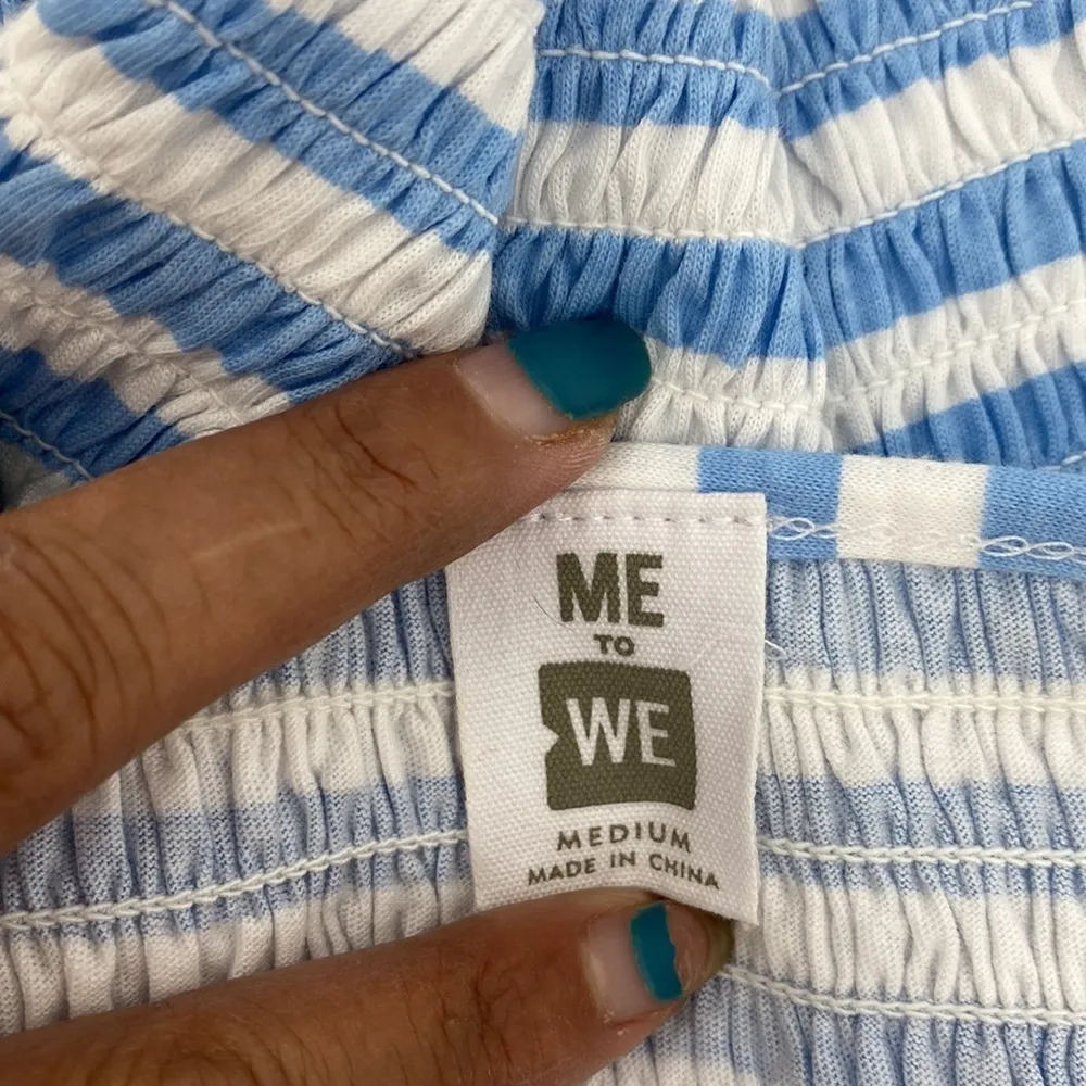 Me to We smocked cropped tank top blue white striped festival summer concert - Image 3