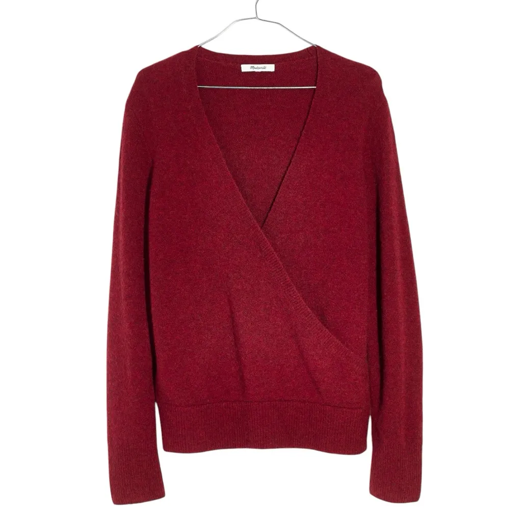 Madewell Merino Wrap-Front V-Neck Sweater Rust Maroon Red Size Medium EUC Cozy - Image 5
