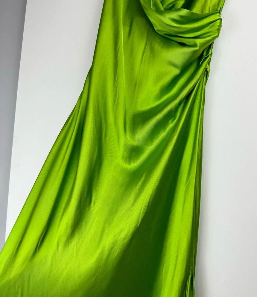 NWT ZARA Bright Green Satin Slip Midi Dress Sz XL Drapey Wrap Side Slit - Image 8