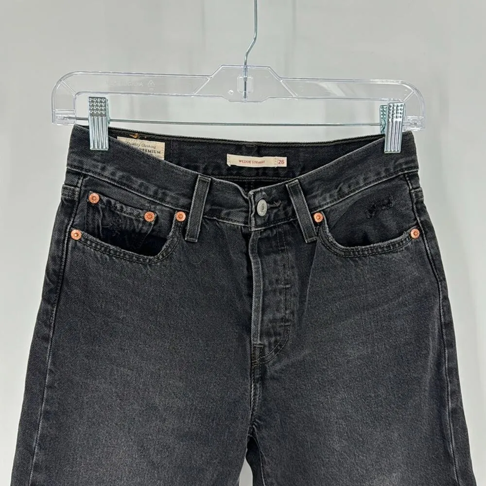 Levi’s wedgie straight black deconstructed cropped casual western size 26 - Image 3