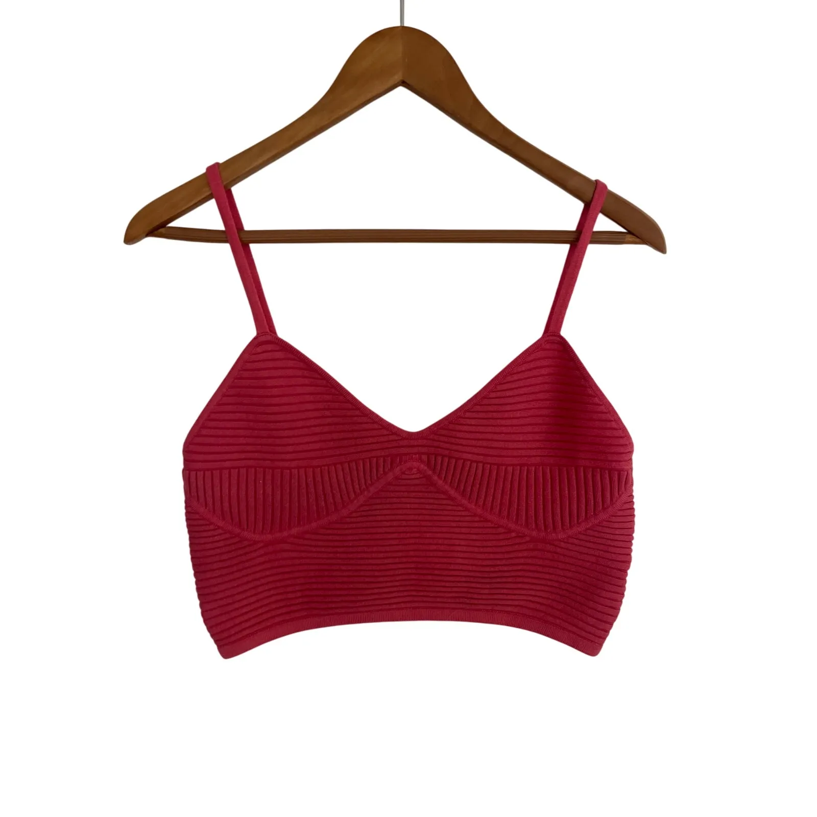 AERIE Rib Sweater Knit Crop Top Pink Punch Cami Large L *Have Matching Bottom - Image 2