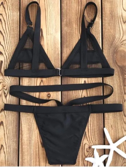 Zaful Mesh Panel Bandage Bikini - Image 2