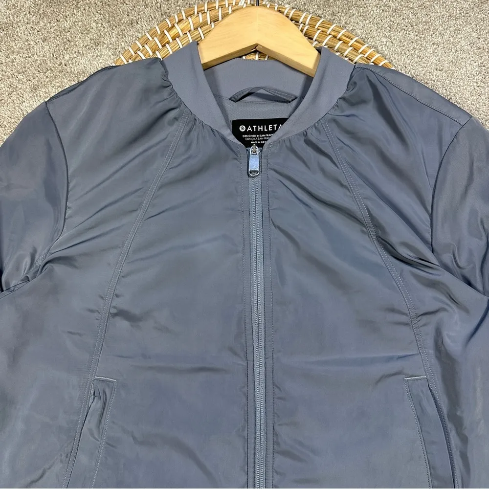 Athleta Wayfarer Bomber Jacket Full Zip Longsleeve Travel in Coastline Blue M - Image 4