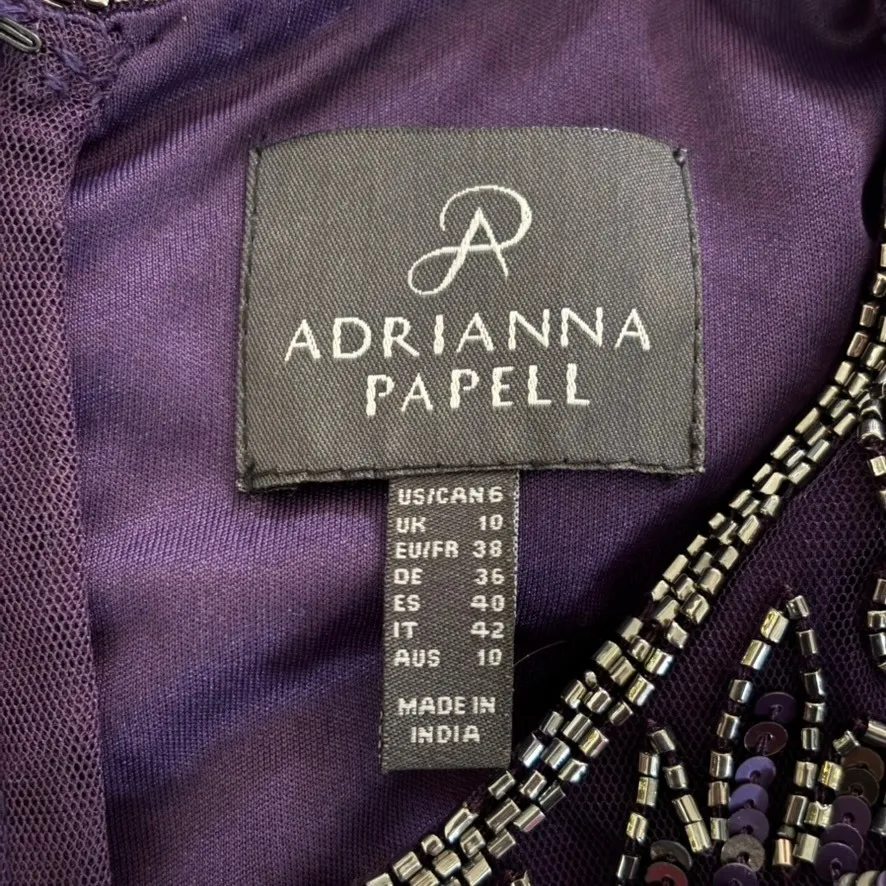 Adrianna Papell Beaded Sequin Shift Dress Sz 6 Amethyst Purple Whimsigoth - Image 6