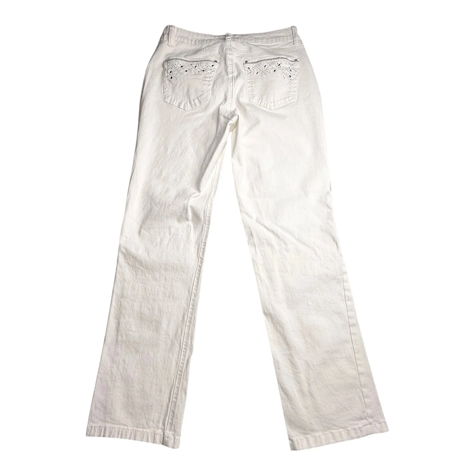 Laura Ashley WHITE JEANS Womens 10P Silver Stud Pocket Straight Leg Denim Cotton - Image 3