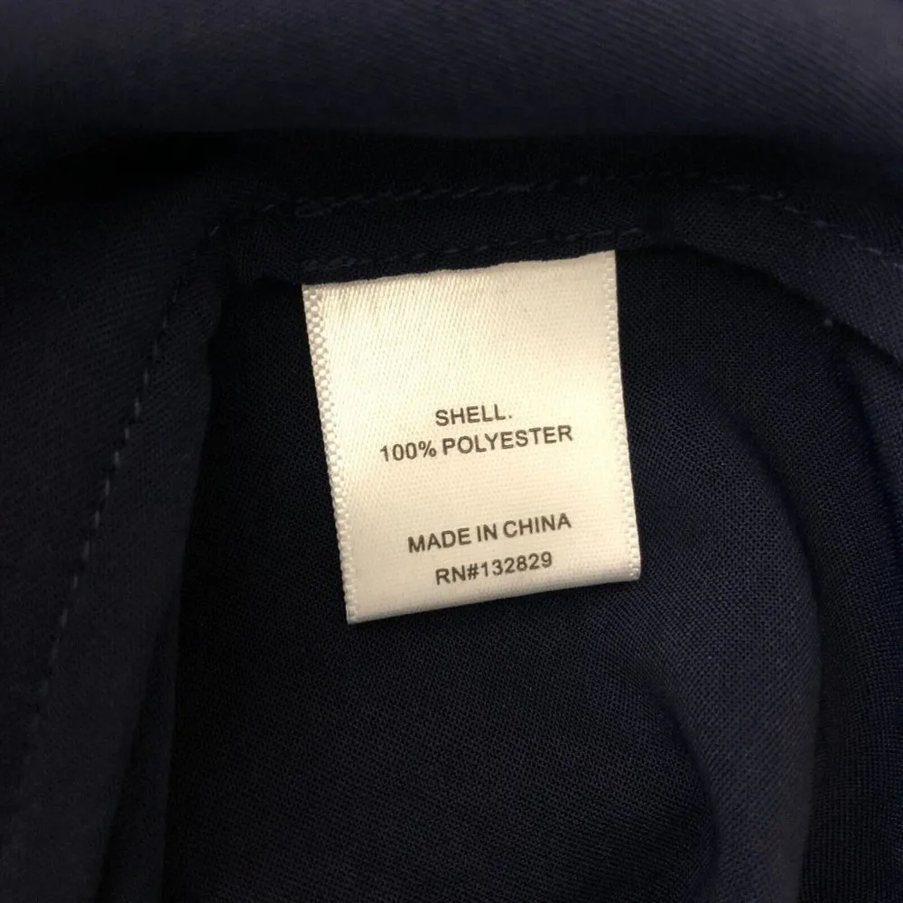 L'Academie Button Up Midi Shirt Dress Shirring Satin Long Sleeve Collar Navy S - Image 7