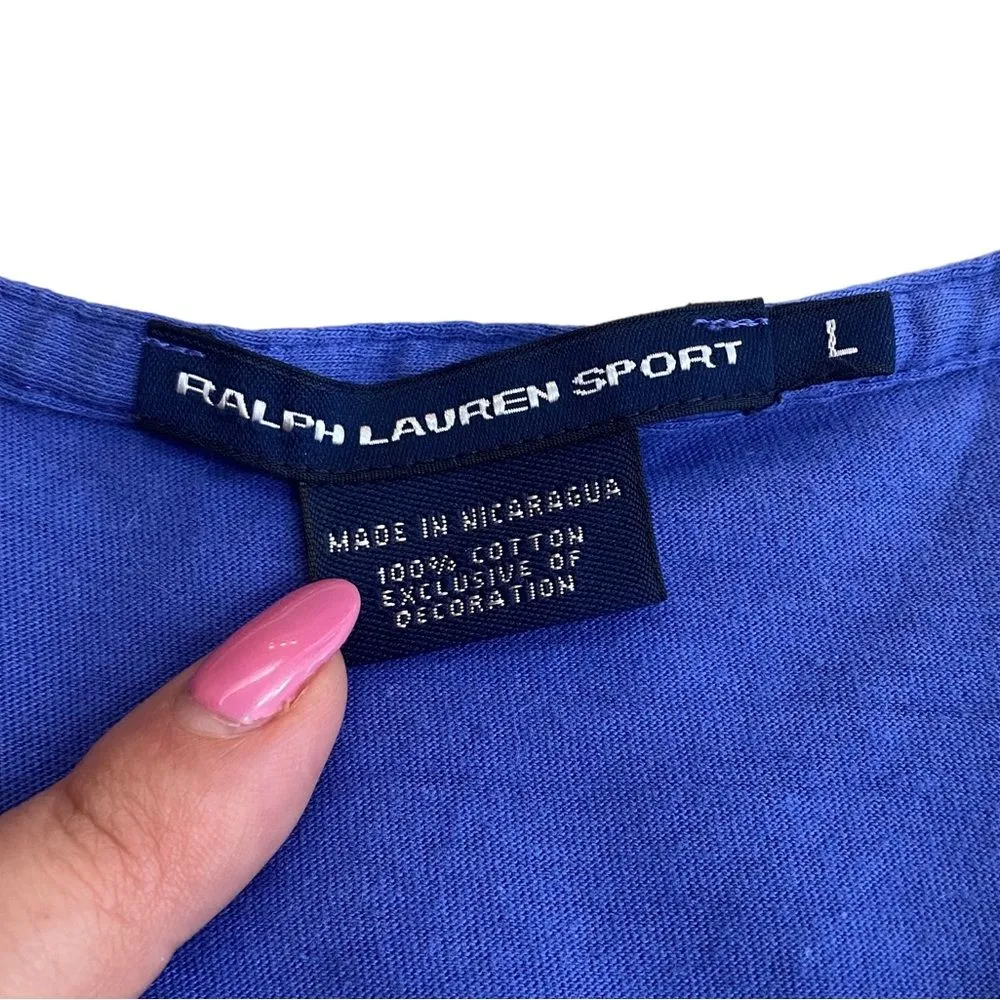 Ralph Lauren Sport Women's L V-Neck Ringer Tee Cornflower Purple‎ 100% Cotton - Image 2
