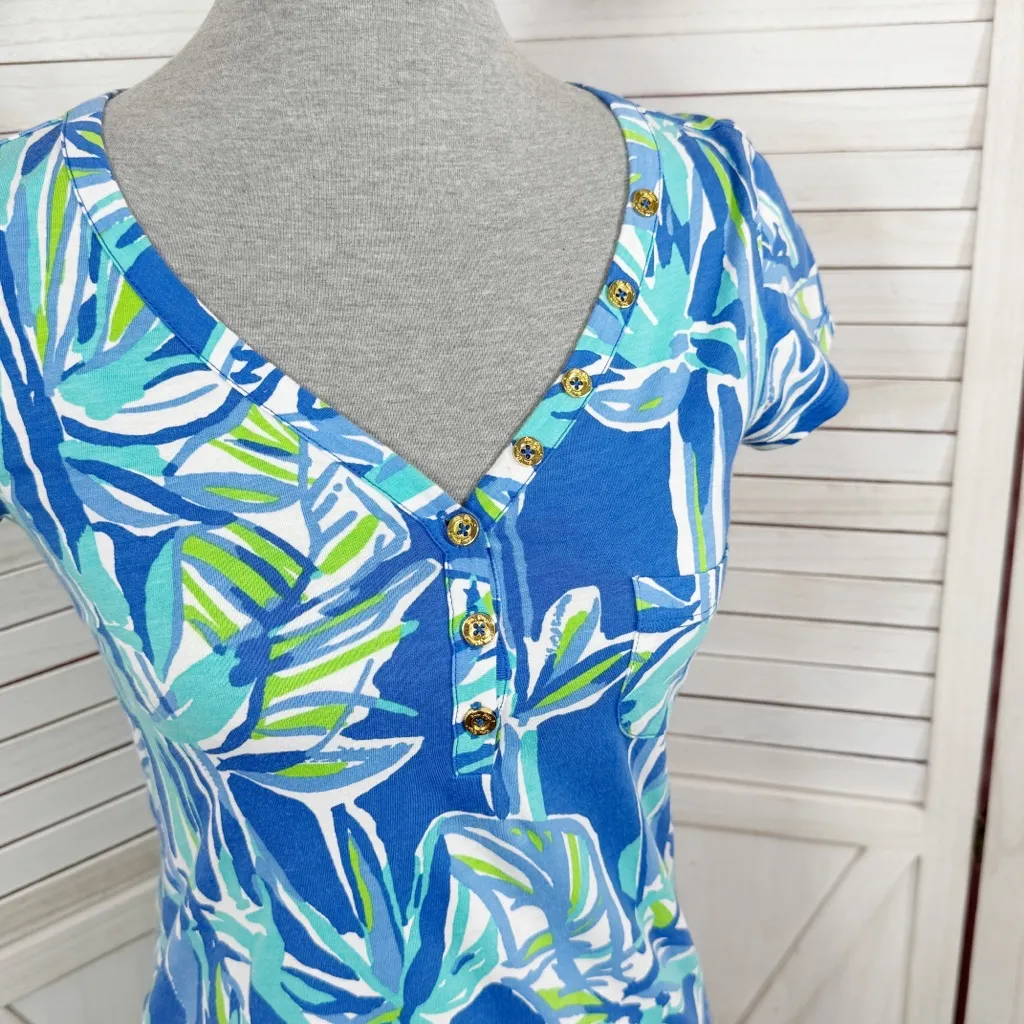 Lilly Pulitzer Palmira T‎ Shirt Dress Pima Cotton Blue Crush Bamboo XS - Image 6
