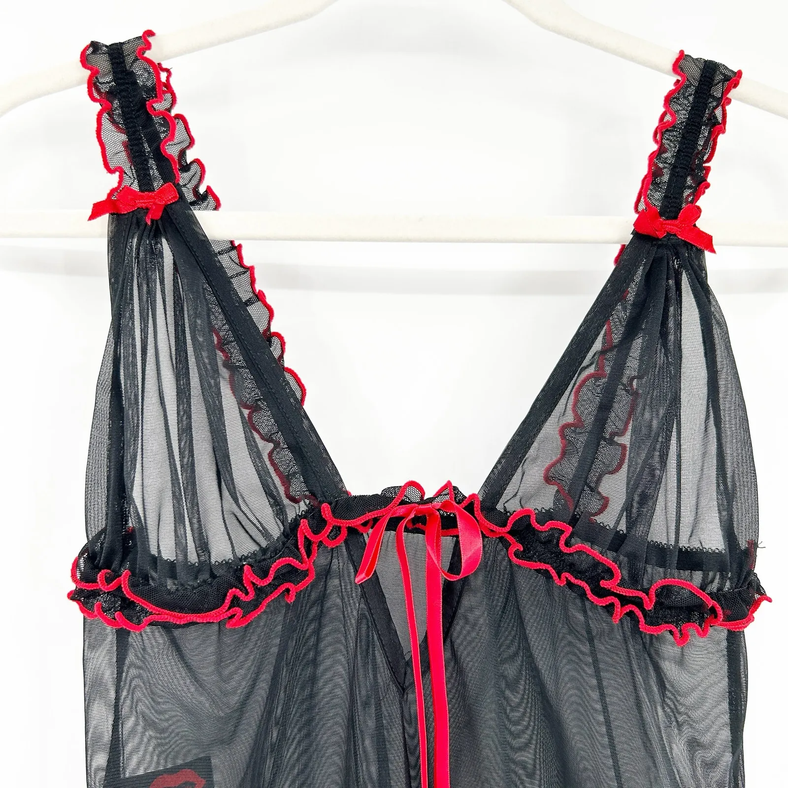 Coquette Womens Y2K Whimsigoth Mesh Sheer Babydoll Chemise Nightie Size‎ M Black Size M - Image 2