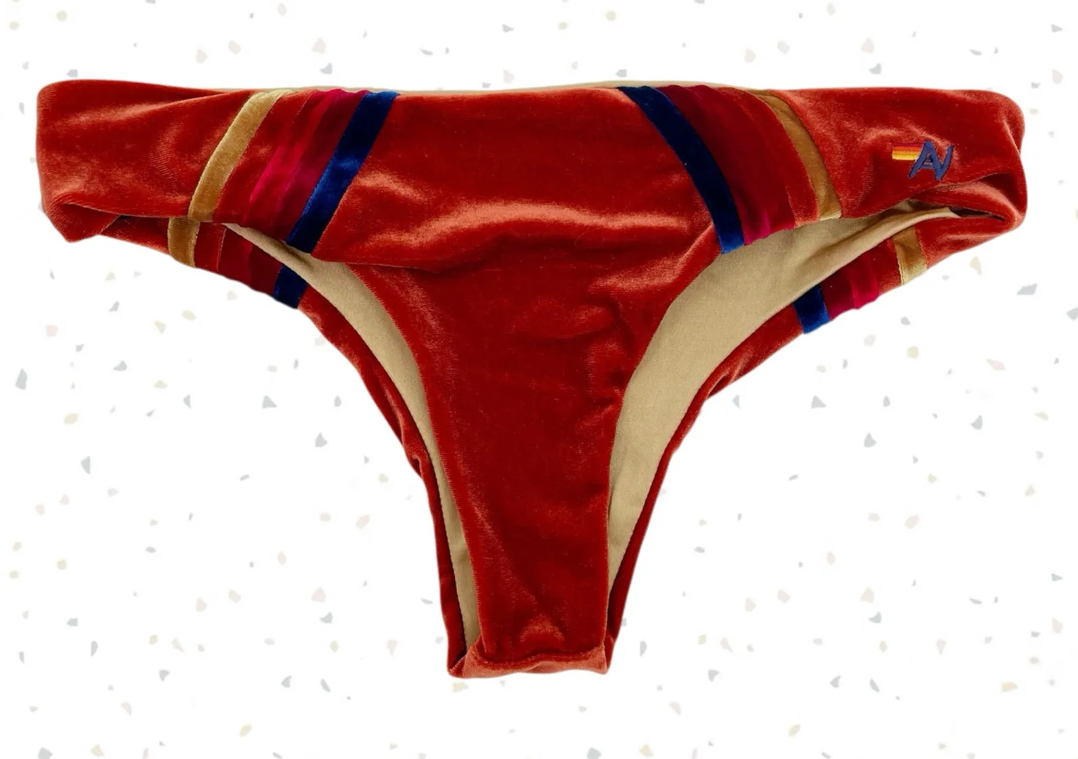 Aviator Nation 5 Stripe Velvet Bikini Bottom Burnt Orange Retro Swim Size M - Image 1