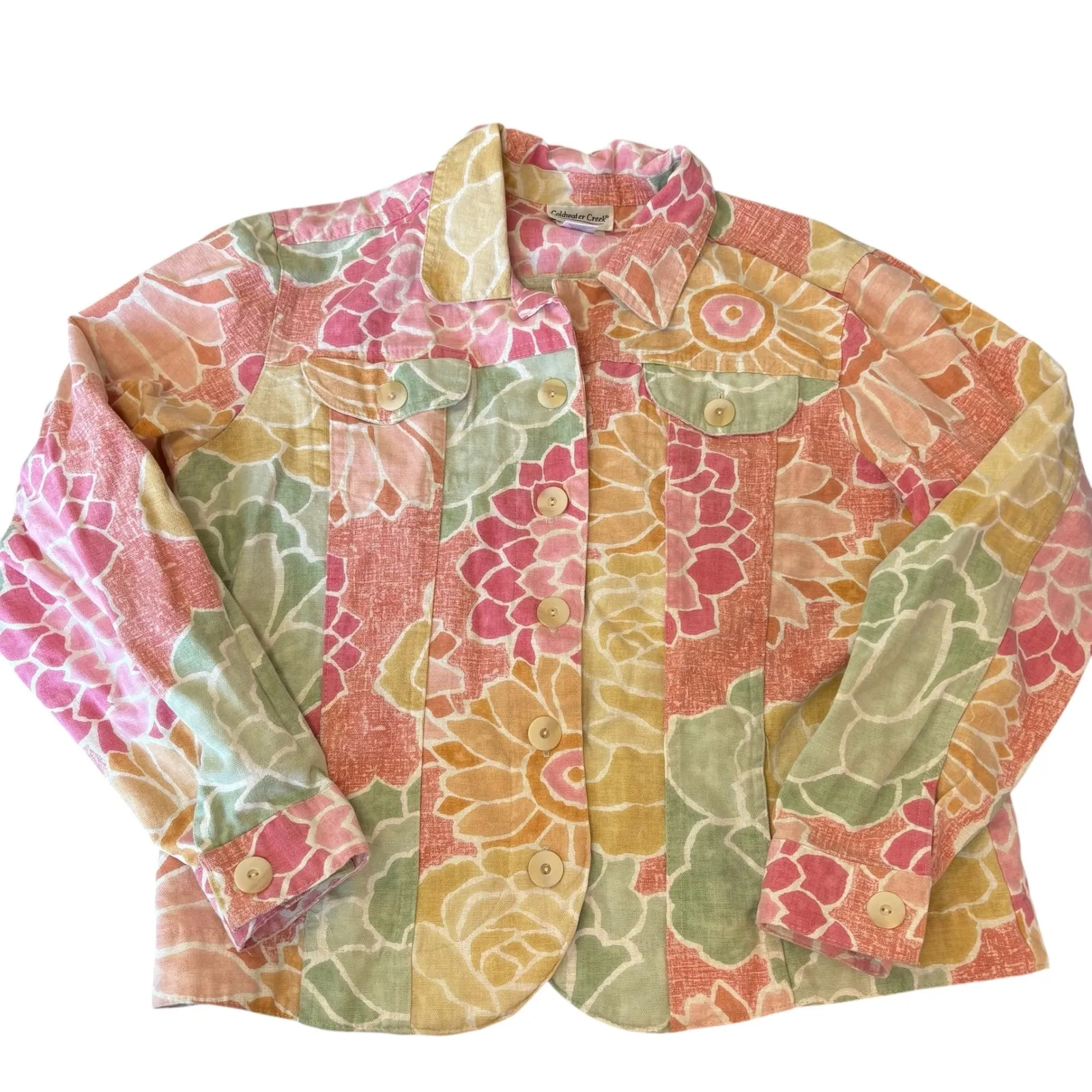 Coldwater Creek Floral Cotton Jacket Women's Button Front Lightweight Flowers - Image 1