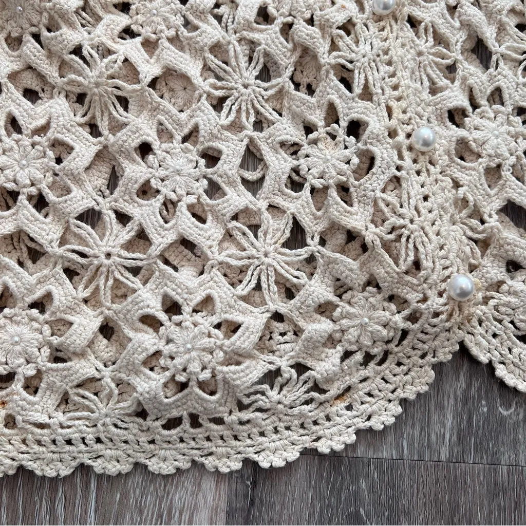 Vintage crochet pearl beaded cardigan cottagecore boho moto Size M - Image 5