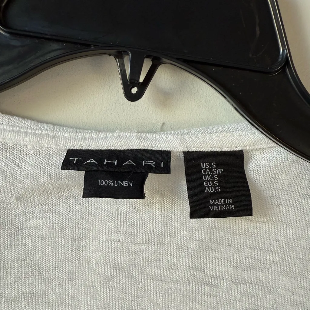 Tahari Pure Linen Hooded Open Front Cardigan White S - Image 2