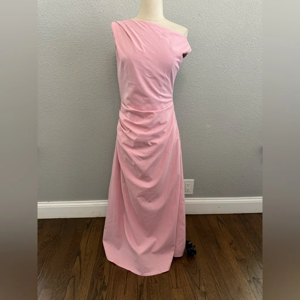NWT Assymetric Neck‎ Ruched Maxi Dress in Pink Size XS - Image 5