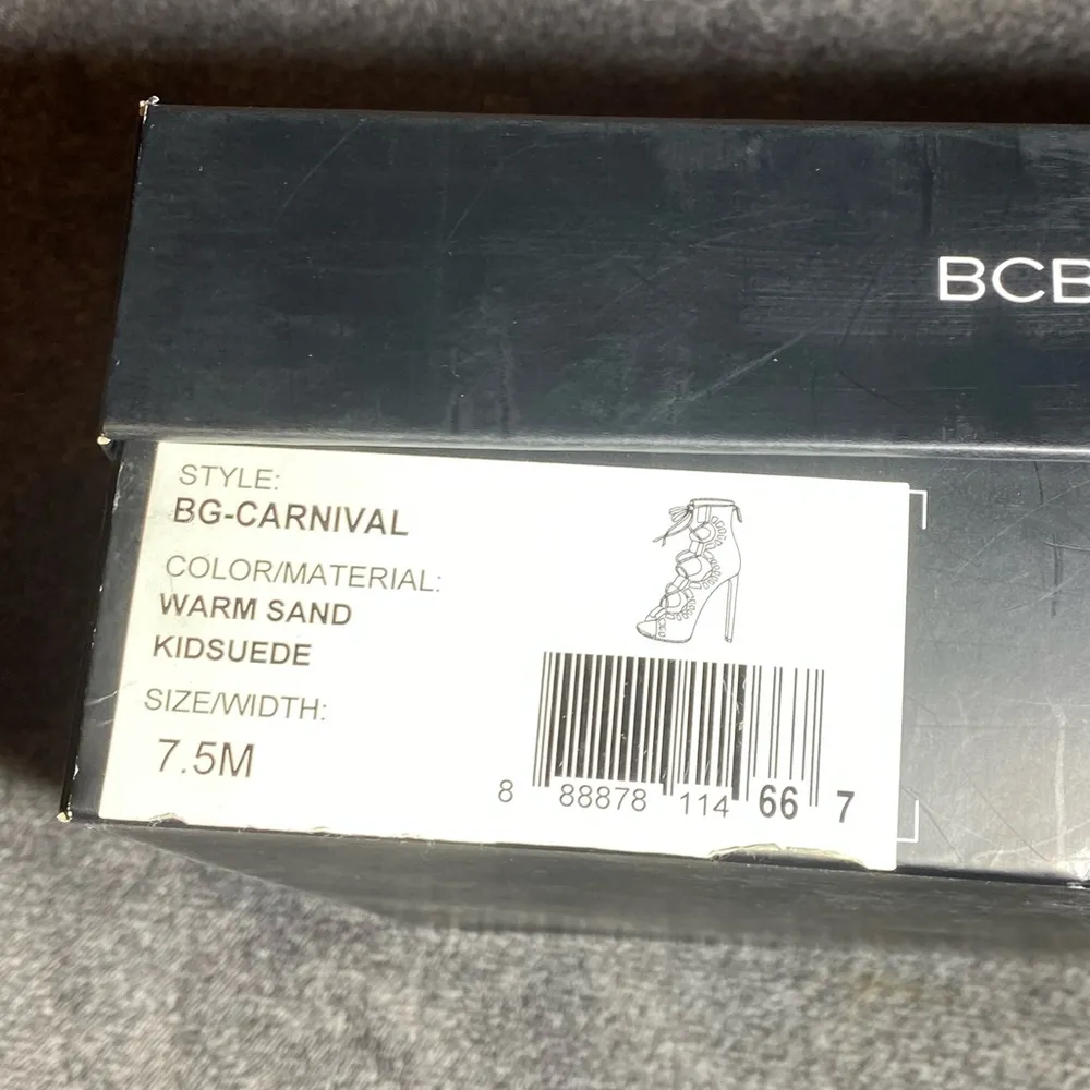 BCBGeneration LIKE NEW  Kidsuede Warm Sand BG Carnival‎ Gladiator Heels - Image 6