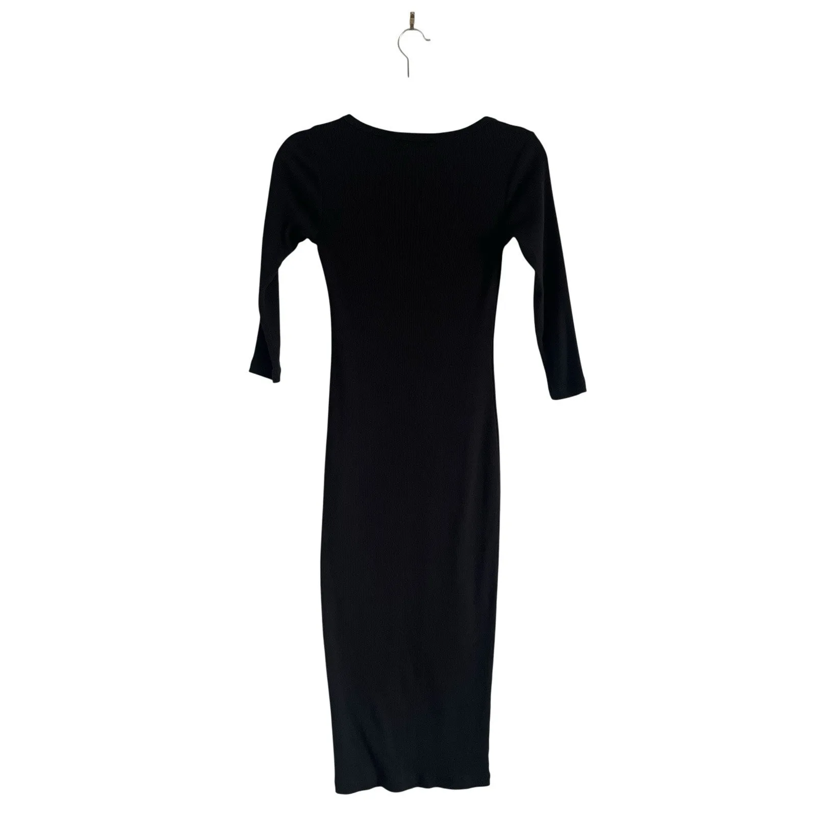 James Perse Ribbed Knit Midi Dress Scoop Neck 3/4 Sleeve Black Sz XS Minimalist - Image 5
