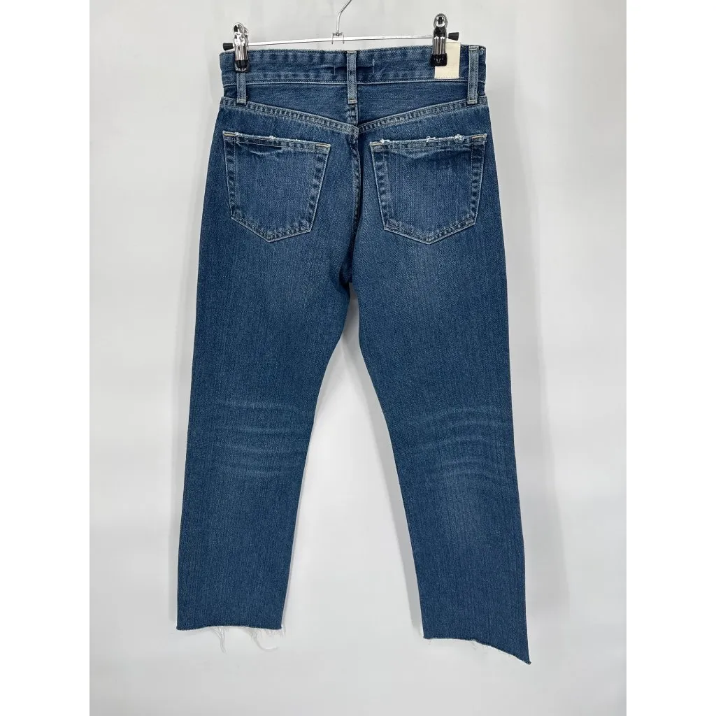 Zara Straight Leg Button Fly Jeans Womens 2 Blue Cotton Raw Hem Side Slit NEW‎ - Image 6