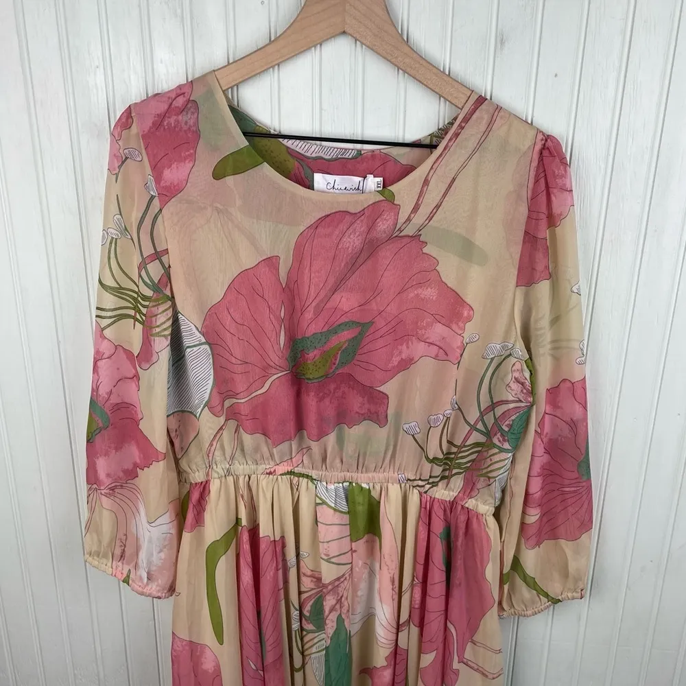 NEW Chicwish Spring Scenery Floral Maxi Dress Pink Nude Women's Size XXL - Image 4
