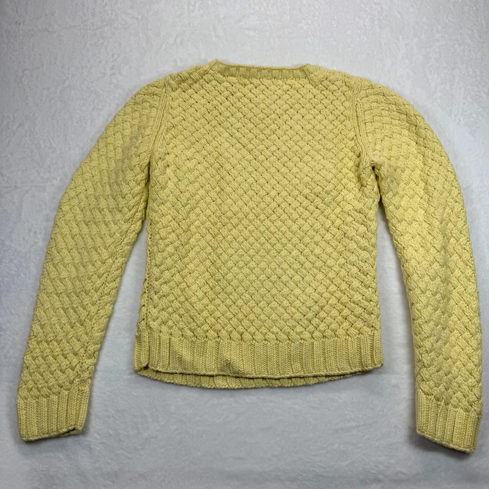 Vintage Express Basketweave Knit crochet Sweater Cotton‎ Butter Yellow Large - Image 8