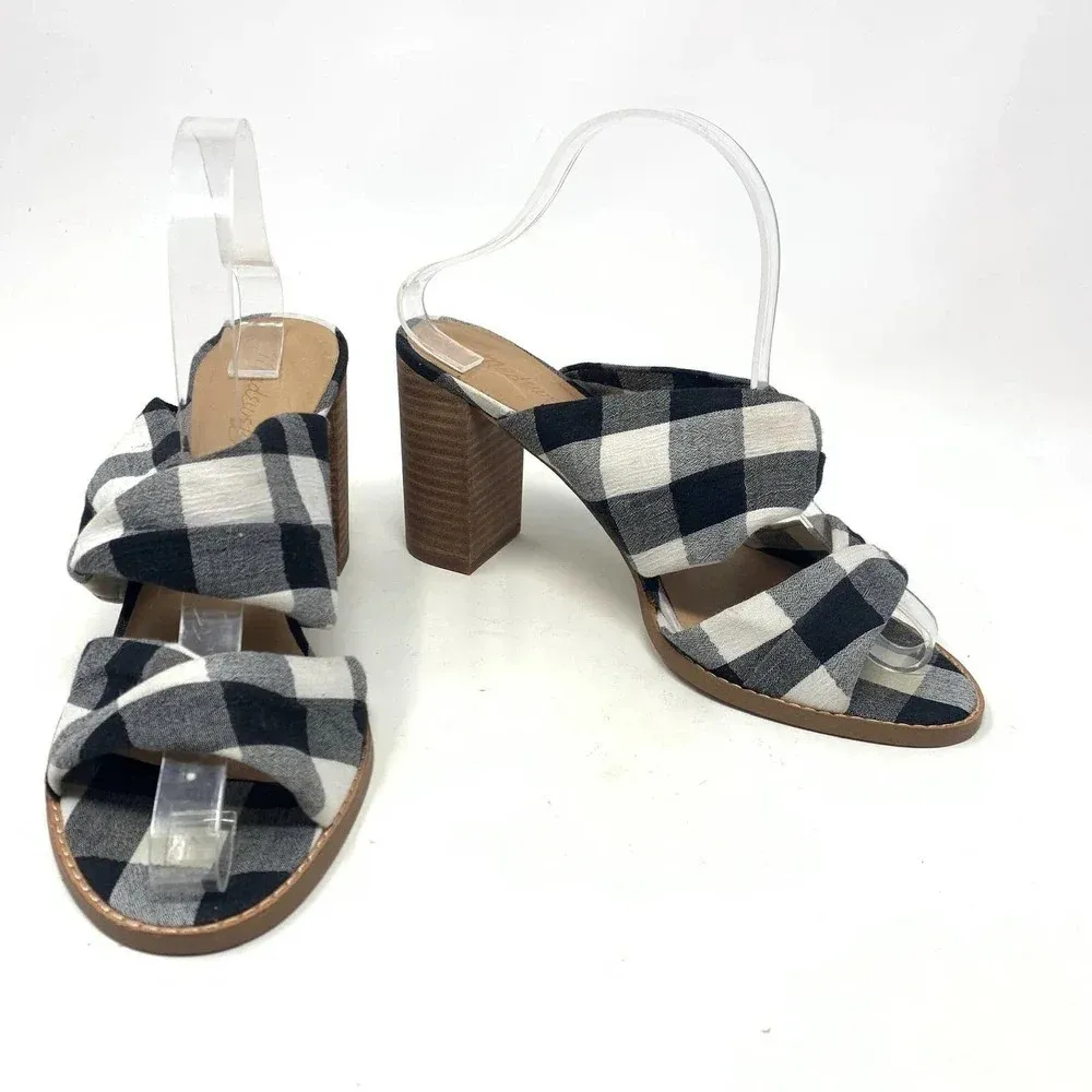 Madewell Alexandria Buffalo Plaid Mule Sandals‎ in Black & White Size US 9 - Image 6