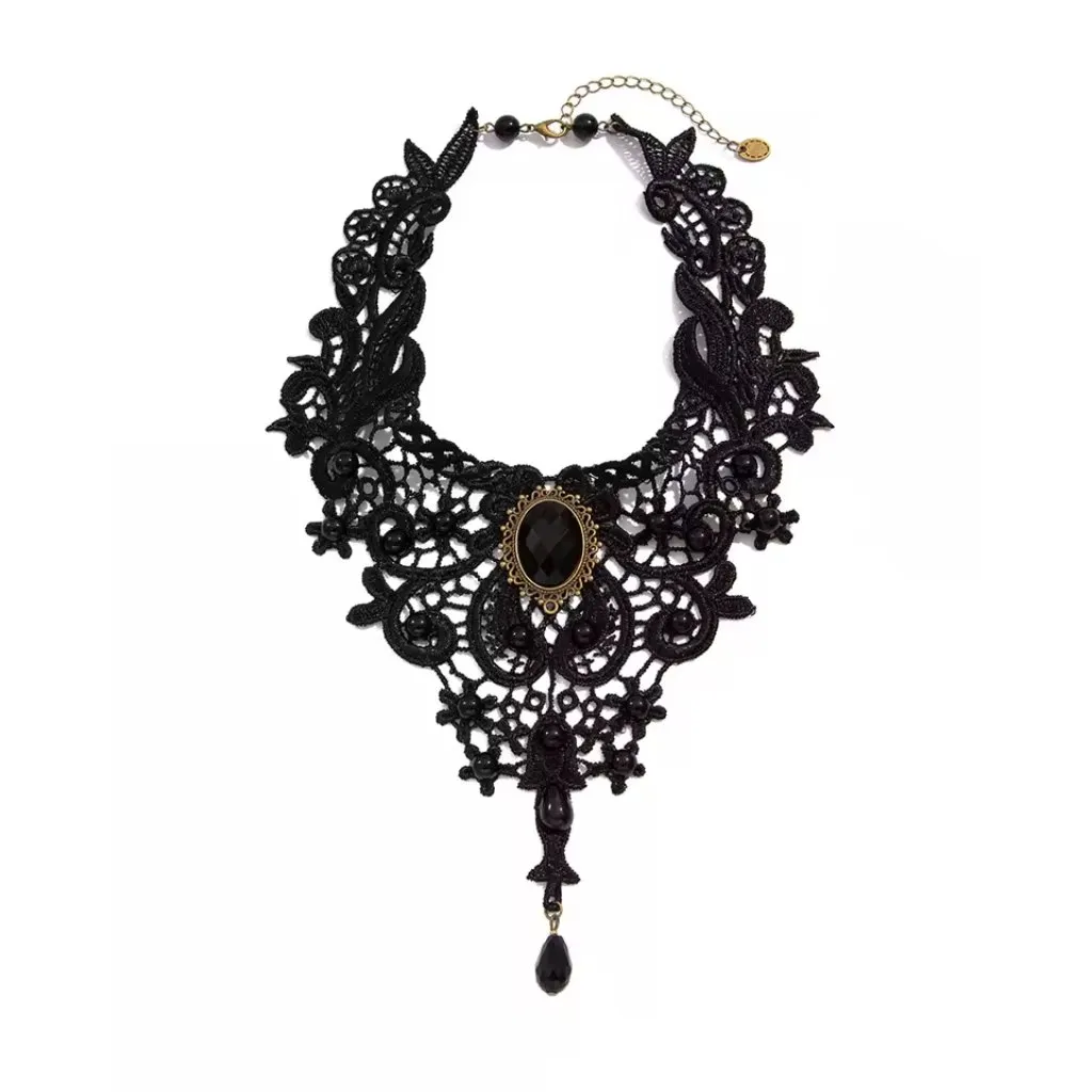 Gothic Black Lace Choker Necklace Vampire Steampunk Collar Pendant - Image 3