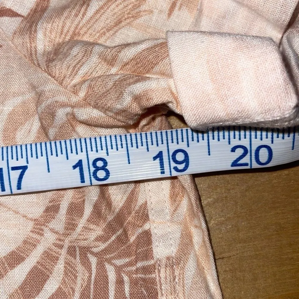 Faherty Womens Palm Print Cuffed Pintuck Gemina Linen Shift Dress Tan Medium NWO - Image 10