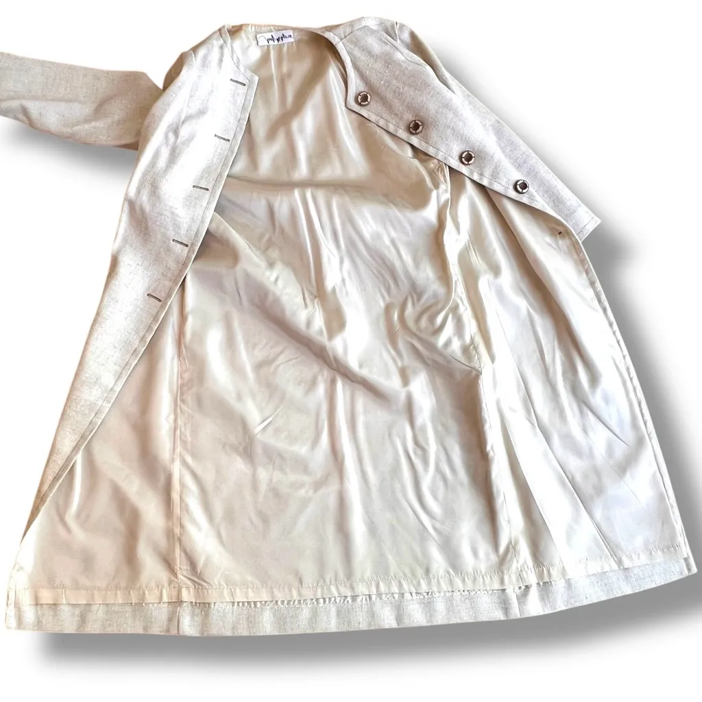 Vtg 60s Brown & Cream Long Jacket & Mid Sleeveless Dress Judy Wayne NEW w/flaw Tan - Image 3