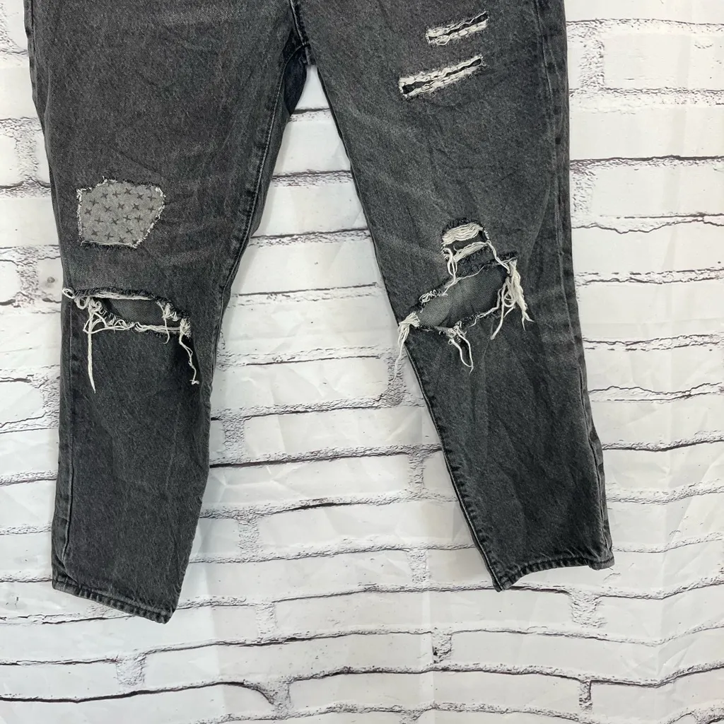 Vintage Y2K Old Navy Extra High Rise Straight Leg Jeans Dark Grey Distressed 8 - Image 4