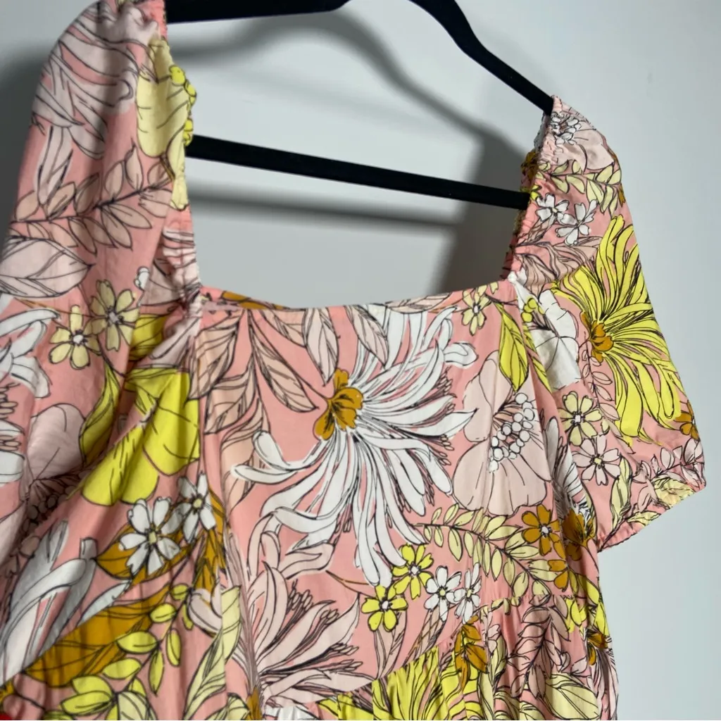 Loft Babydoll Mini Dress Puff Sleeve Square Neck Floral Tiered Cottage Fairy 14 - Image 3