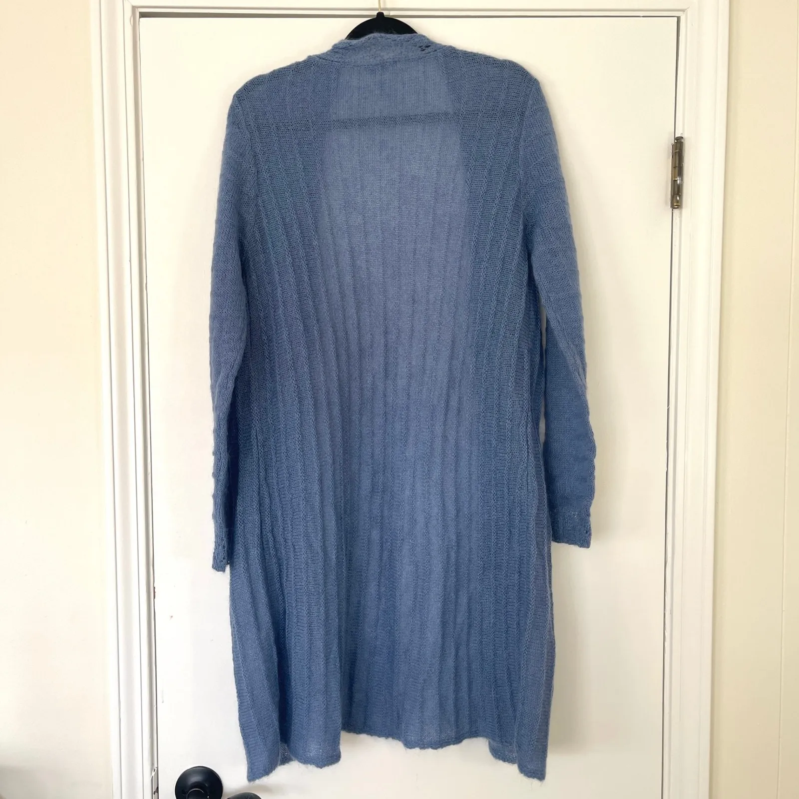 Sundance Blue Kid Mohair Wool Loose Knit Open Duster Cardigan Sweater Size XS - Image 6