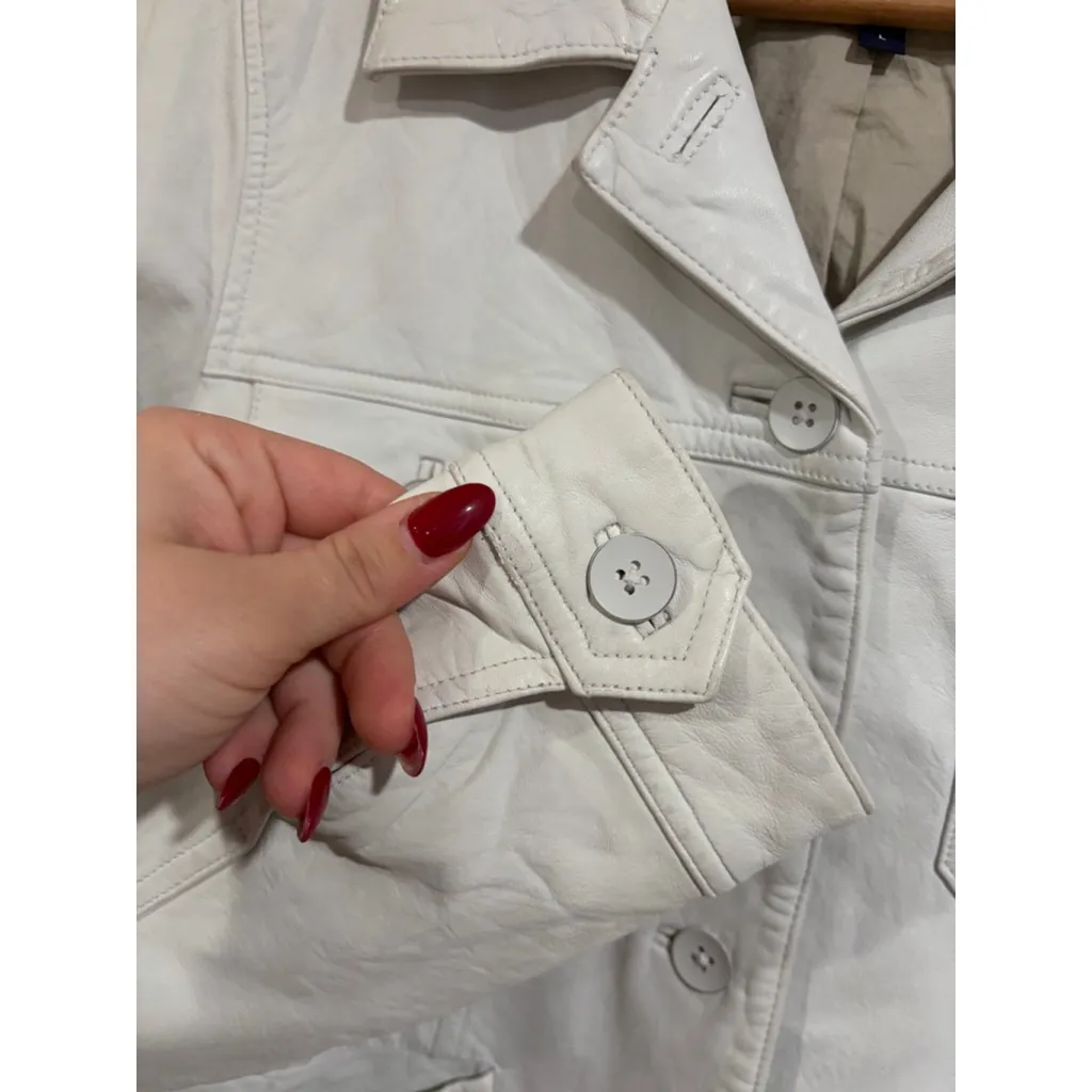GAP Edition White Genuine Leather Jacket Moto Trucker Coat L Women’s - Image 4