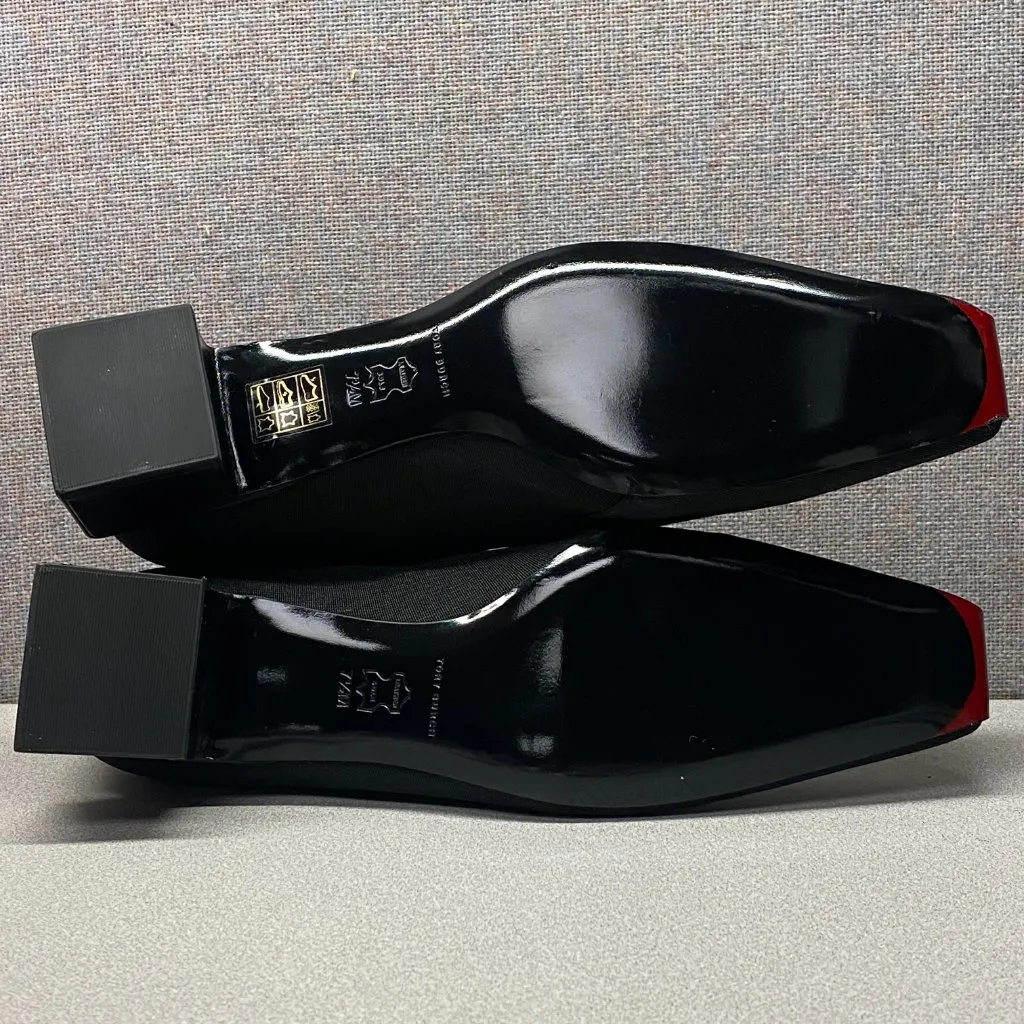 Tory Burch Elastic Ankle Black Red Booties Block Heels Sz 7.5 M Square Toe - Image 12