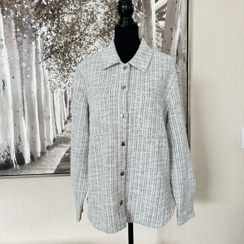 Francesca's Moriah Tweed Light‎ Blue Shacket NWT - Image 5