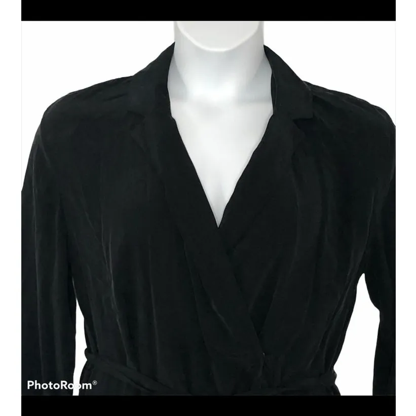 H&M Black V-Neck Wrap Dress Lightweight 3/4 Sleeve Size 2 - Image 3