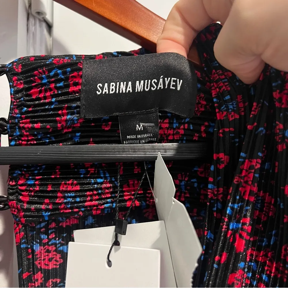 NEW SABINA MUSAYEV Capella Pleated Satin Mini Dress Black Size M - Image 9