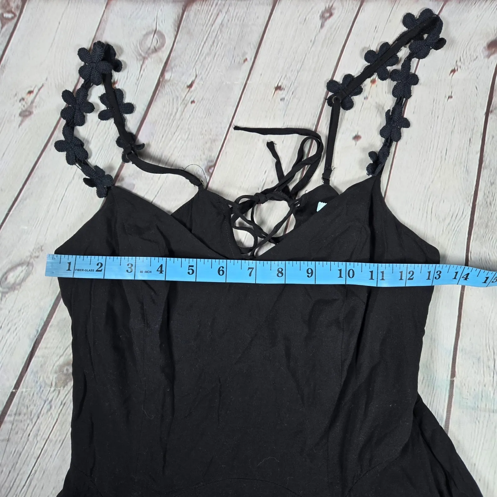 Kimchi Blue Black Daisy Floral Strap Lace Up Back A Line Dress XS - Image 7