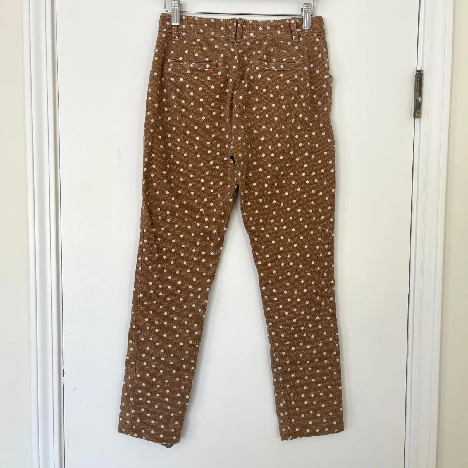 Anthropologie Essential Slim Polka Dot Brown Cotton Blend Pants Women's Size 0‎ - Image 5