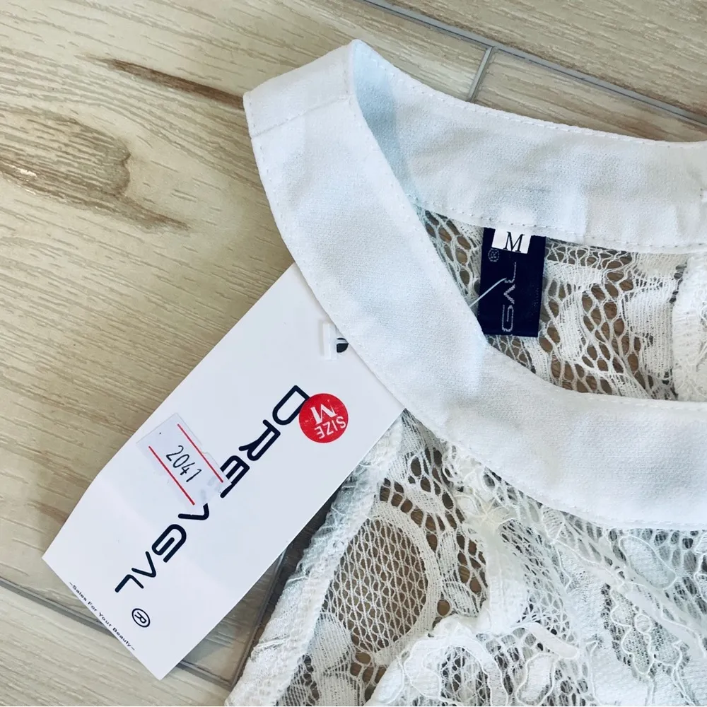 Dreagal White Halter Slip Dress With Lace Neck Detailing Size Medium New W/ Tags - Image 6