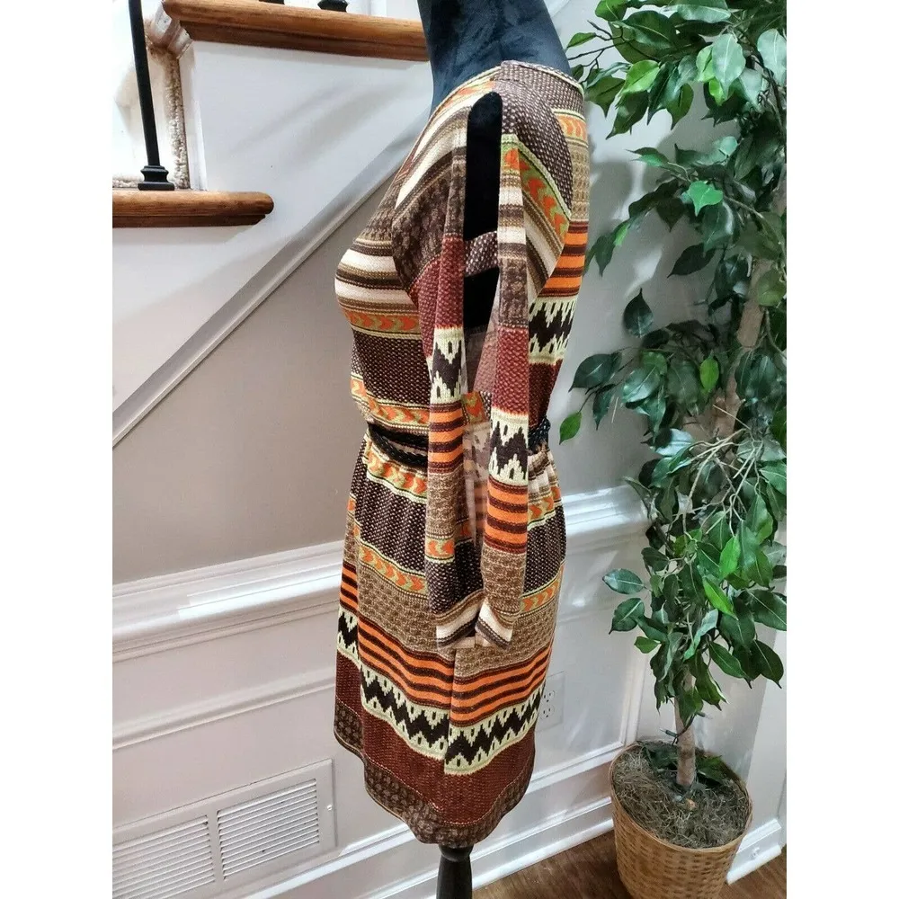 Papaya Women's Multicolor Polyester Scoop Neck Long Sleeve Knee Length Dress M - Image 6