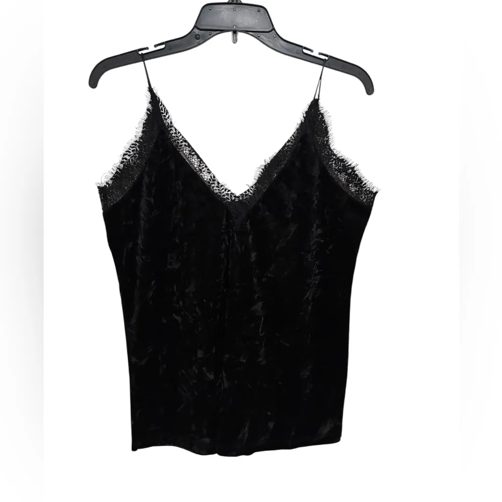 Zara Black Lace Trim Velvet Cami Top XS - Image 3