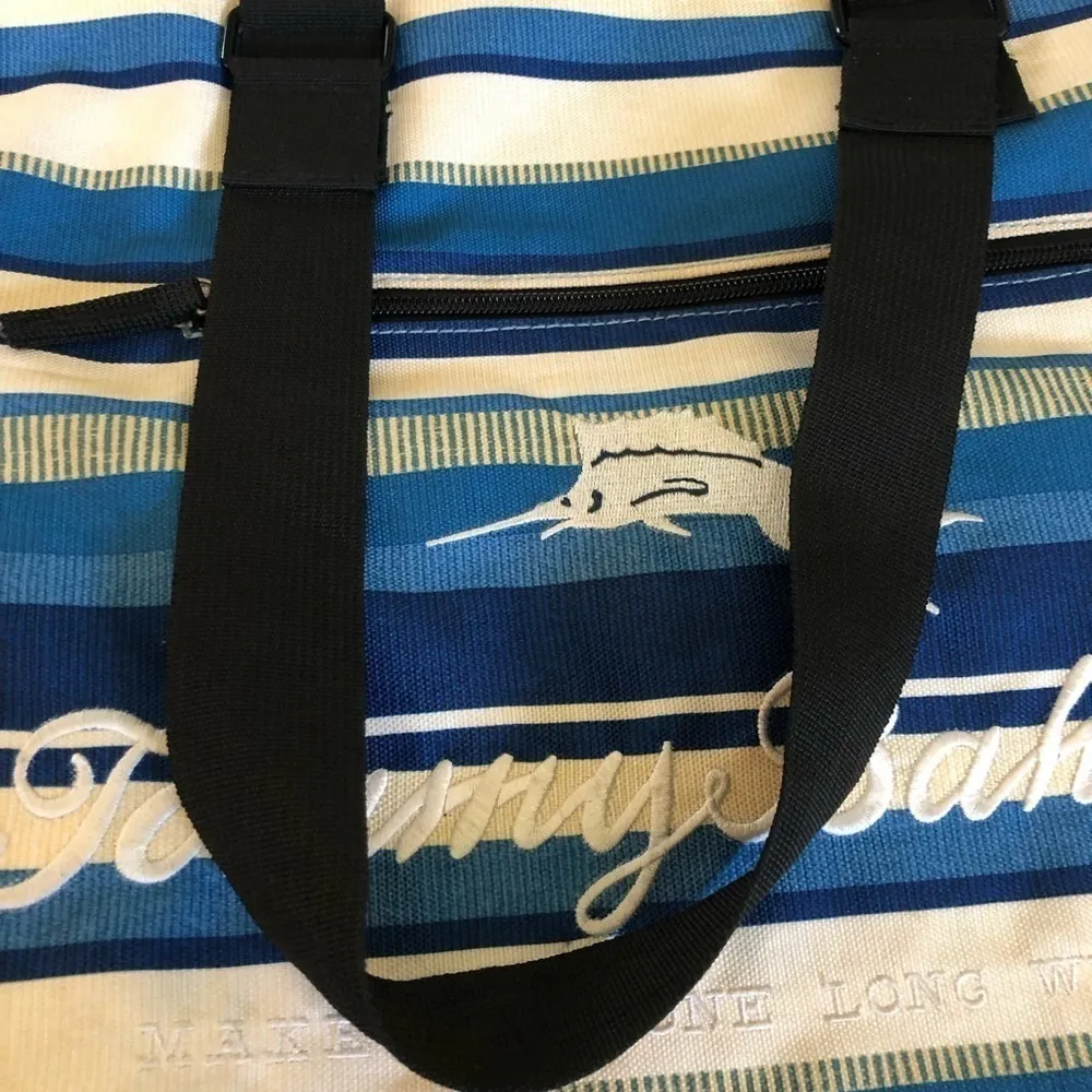 Tommy Bahama Travel Cooler Soft Fold~Up Striped Blue Green Tan Beach Party 20X17 - Image 5