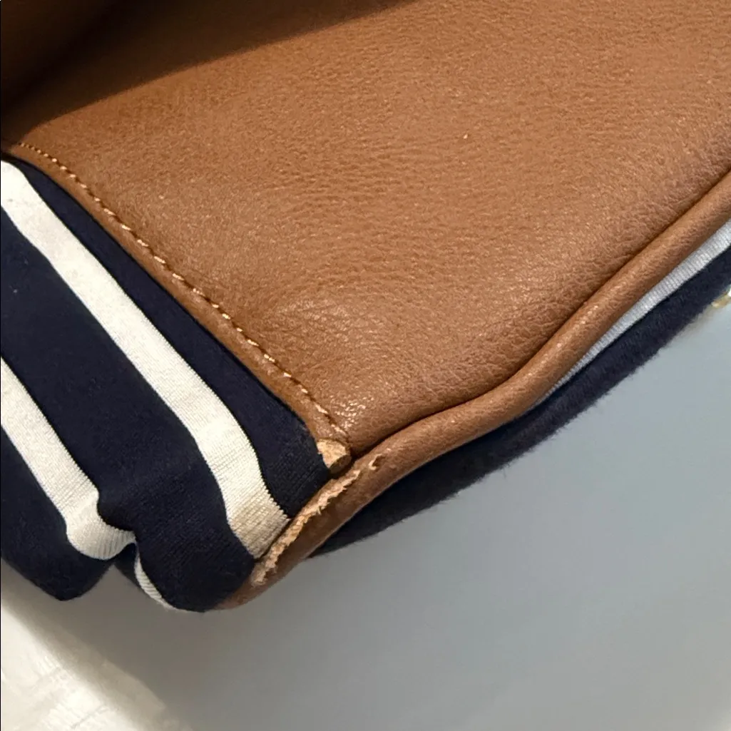 Madden Girl Navy and White Striped Tote with Brown Trim - Image 16