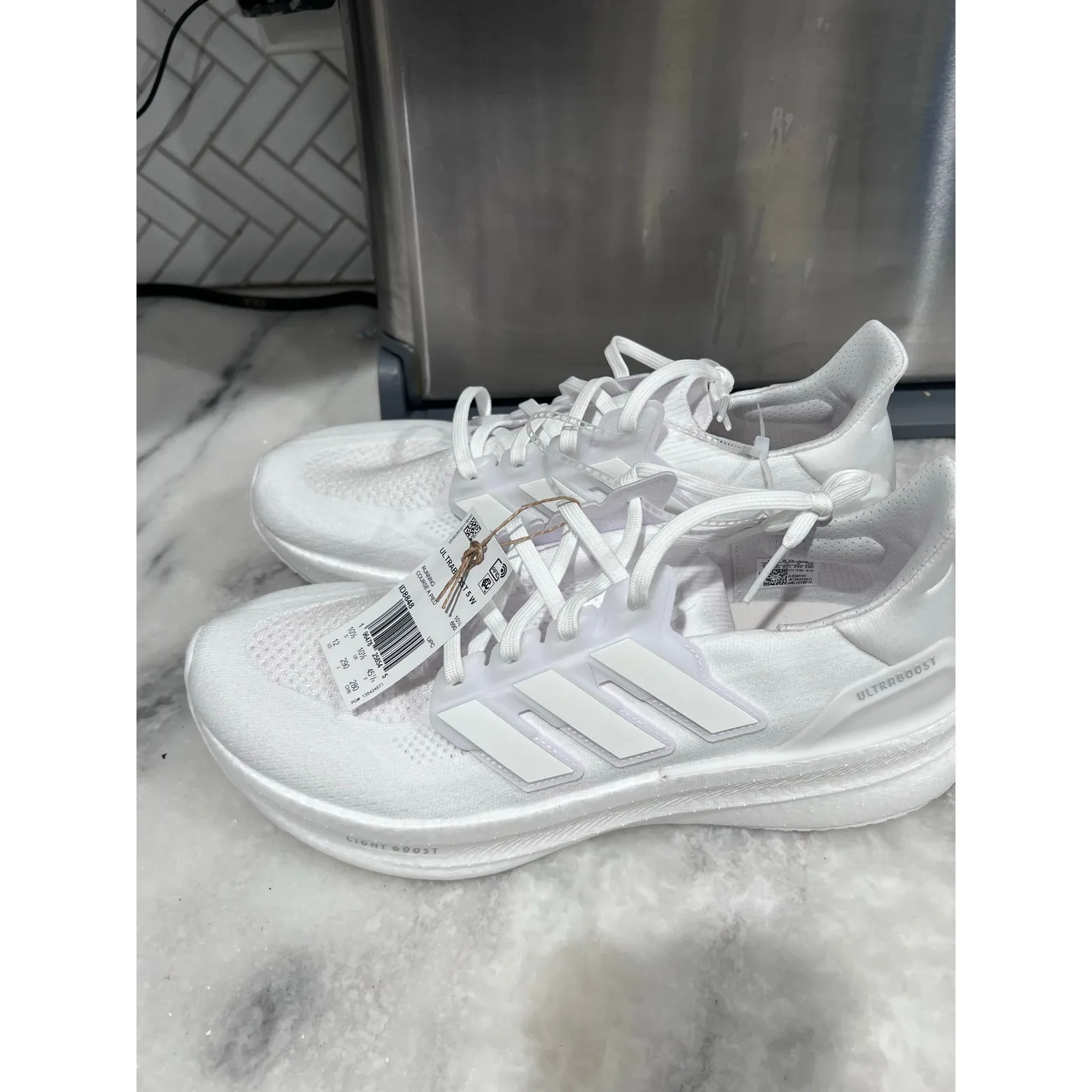 Adidas Ultraboost 5 Light Women’s Size 12 Triple White Running Shoes ID8848 - Image 5