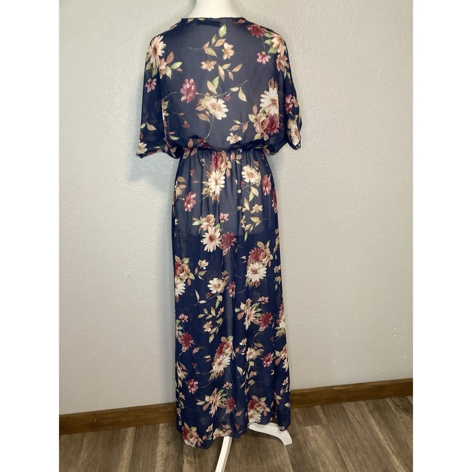 Kimono Duster Cardigan S Sheer Fairy Boho Long Open Front Floral Coverup Coastal - Image 5