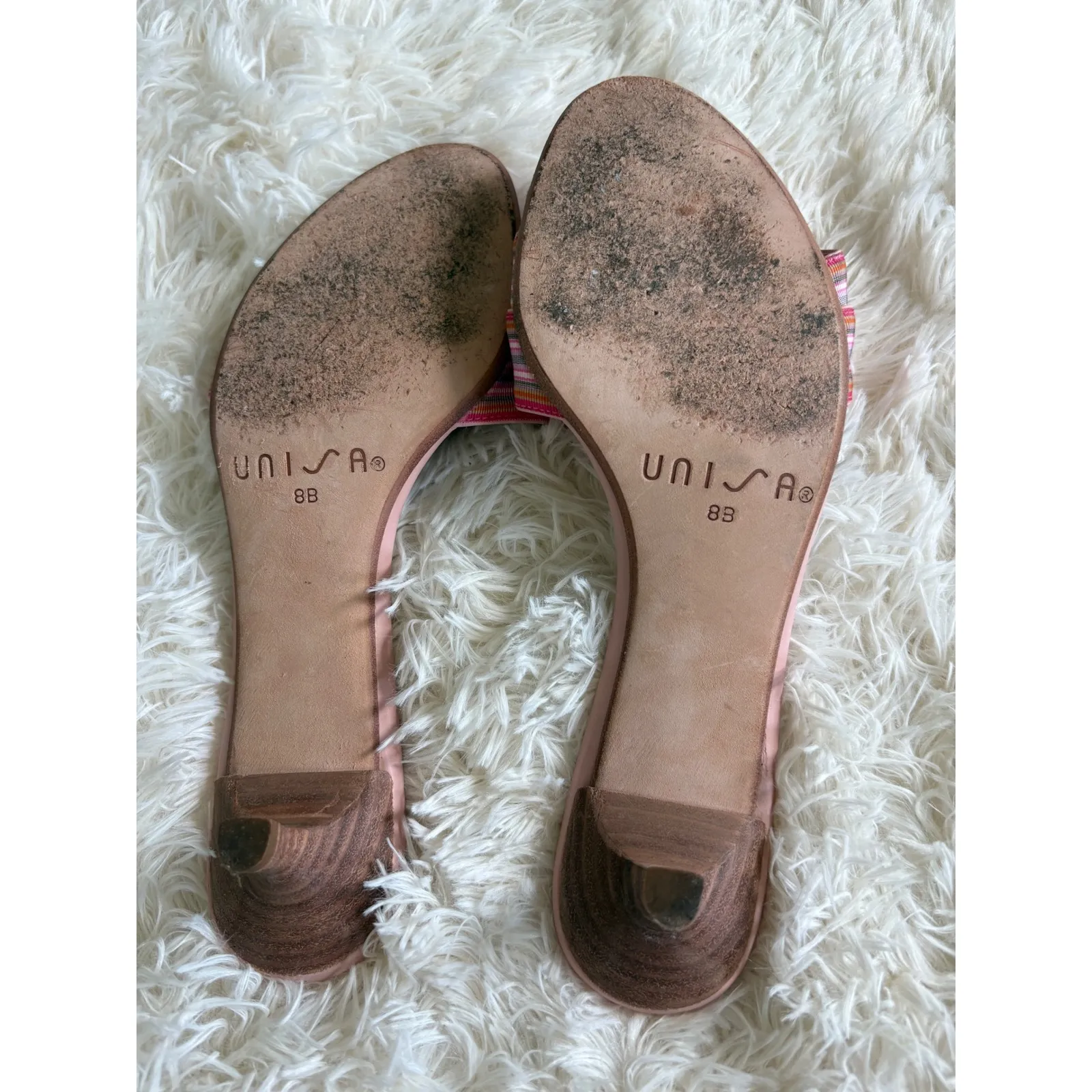 Unisa Pink‎ Kitten Heel Sandals Striped Fabric Slide On Shoes Size 8B - Image 6