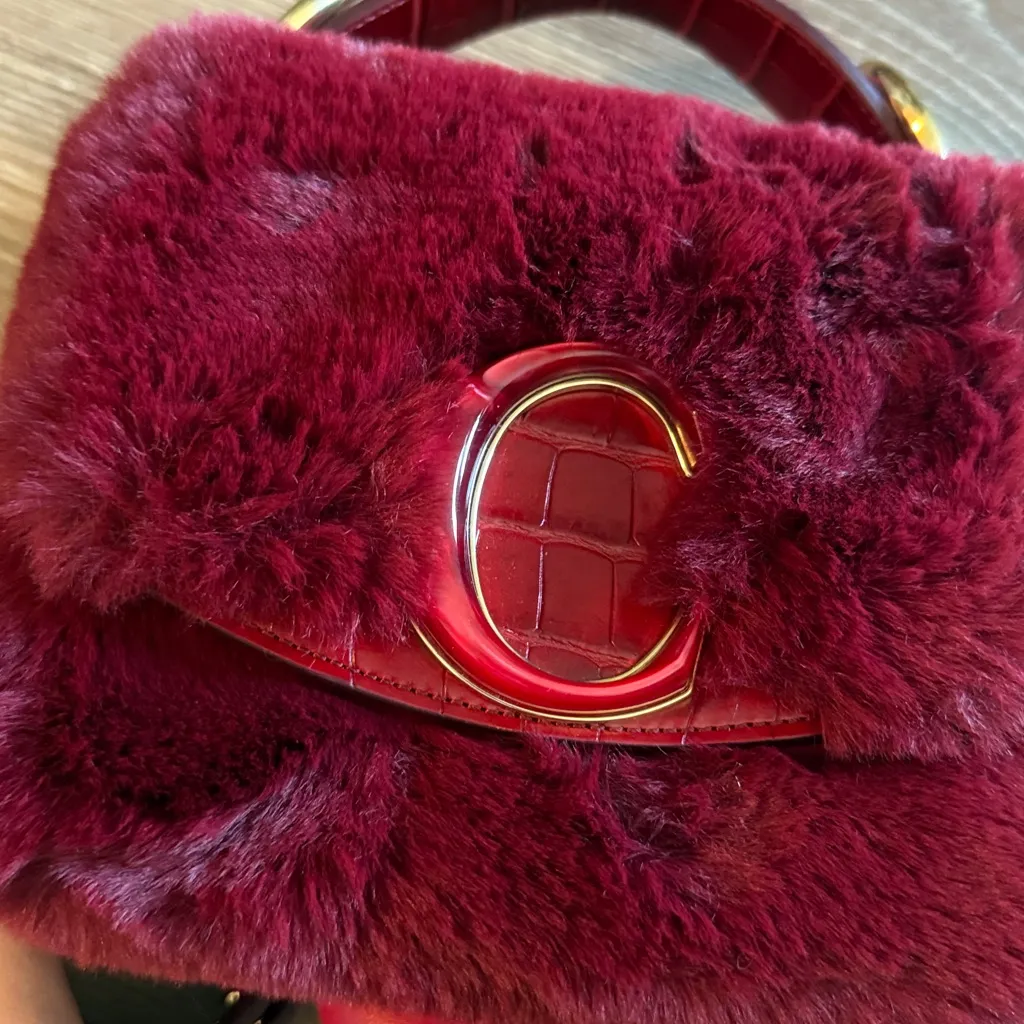Excellent condition red Chloe C faux fur leather crossbody mini bag - Image 5