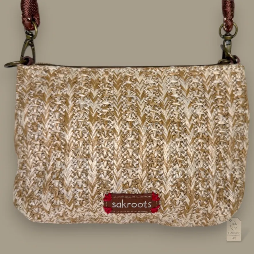 Sakroots Owl Embroidered Straw Crossbody Bag Brown Woven Boho Purse - Image 4