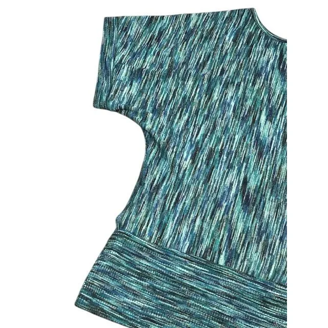 Dressbarn XL Vintage Knit‎ Blouse Blue Green Striped Short Sleeve Boho Casual - Image 13